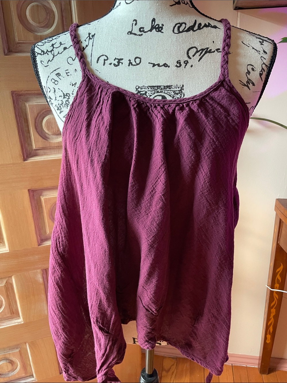 Braided-Strap Wine Camisole Tank Top